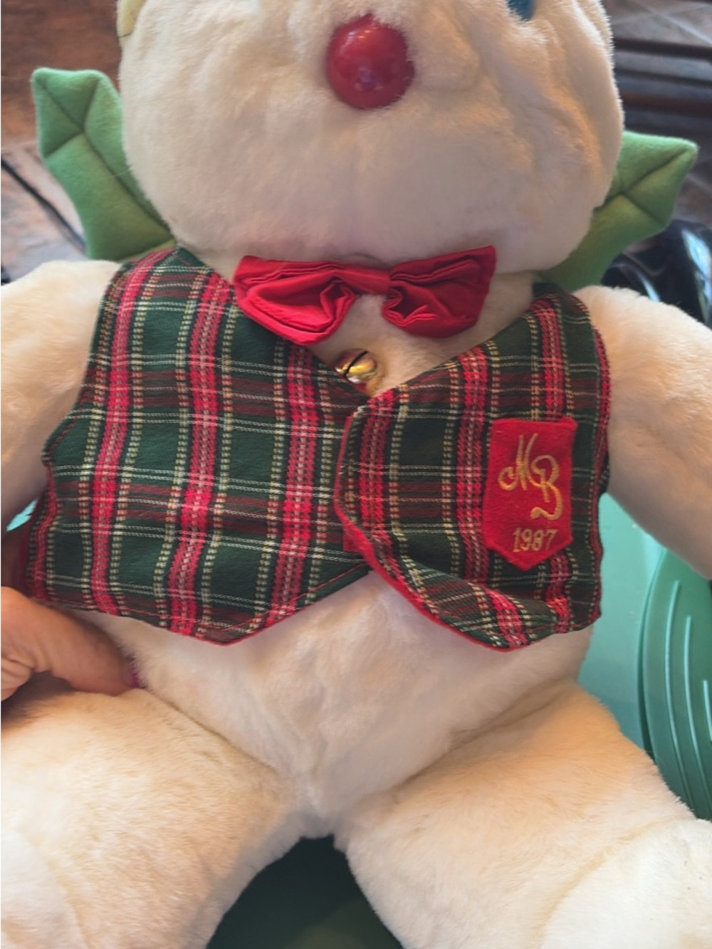 Holiday Plush Bear in Red & Green Plaid Vest